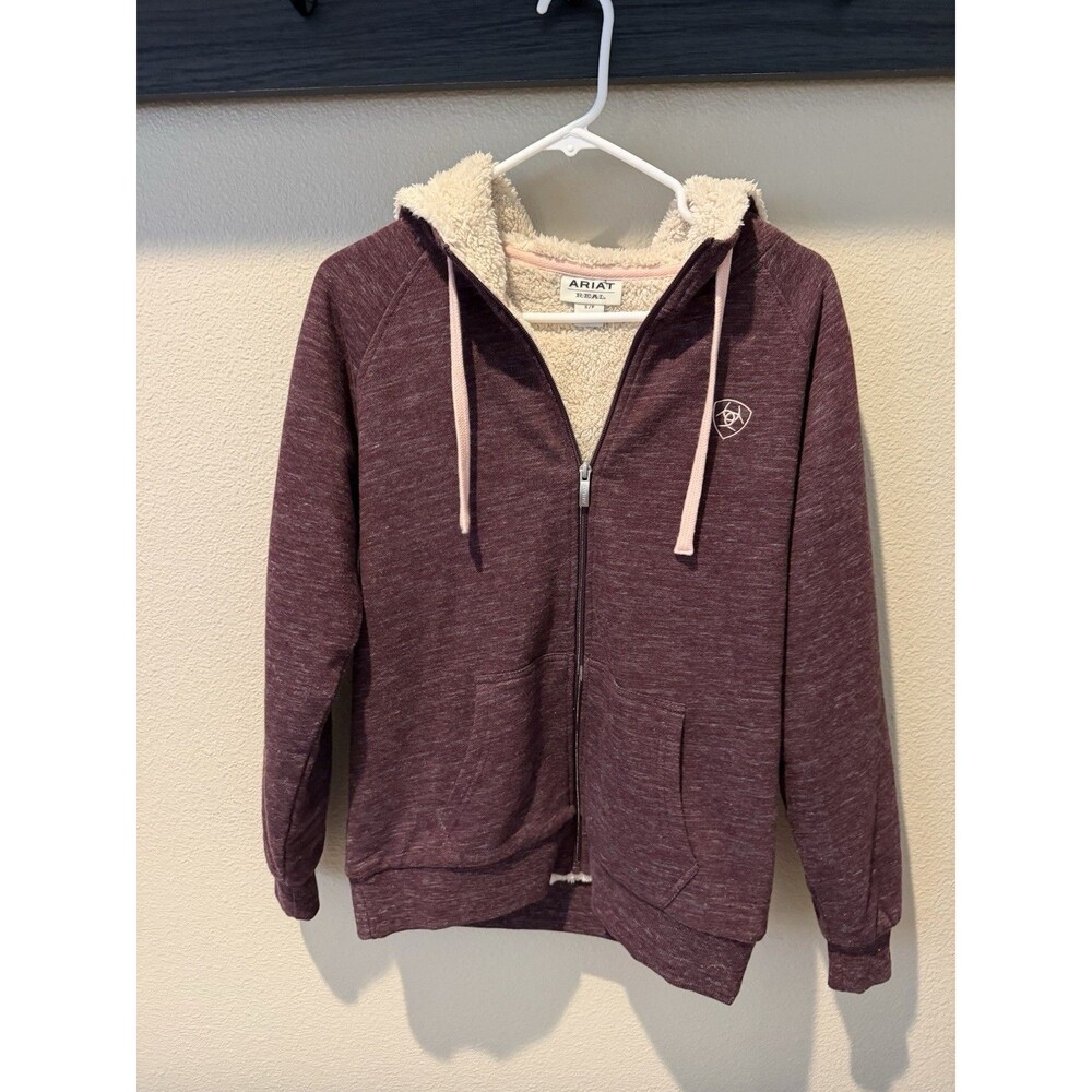 Ariat Women's Real Sherpa Lined Hoodie Maroon, Full Zip, Pockets, Size Small